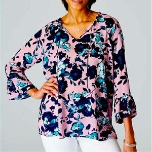 NWT J. Jill Floral Pink and Blue Women's Top